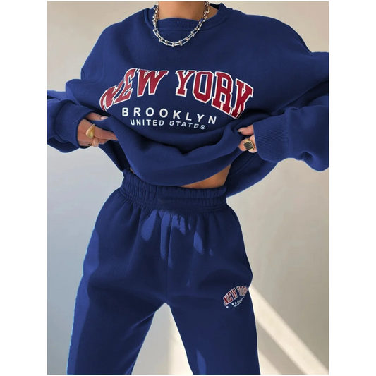 Women's Tracksuit with Letter Print and Round Neck