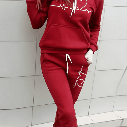 Women's Tracksuit with Fleece Hoodie and Pattern Print