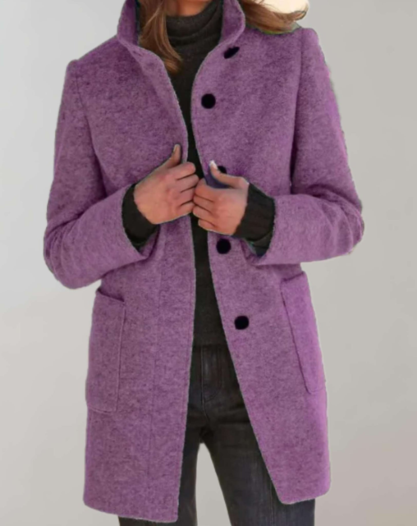 Arabella - Elegant Mid-Length Wool Coat with High Collar