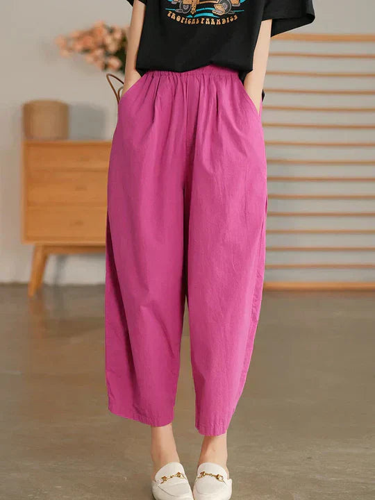 Women’s Comfortable Loose High-Waisted Cotton Harem Trousers for Summer