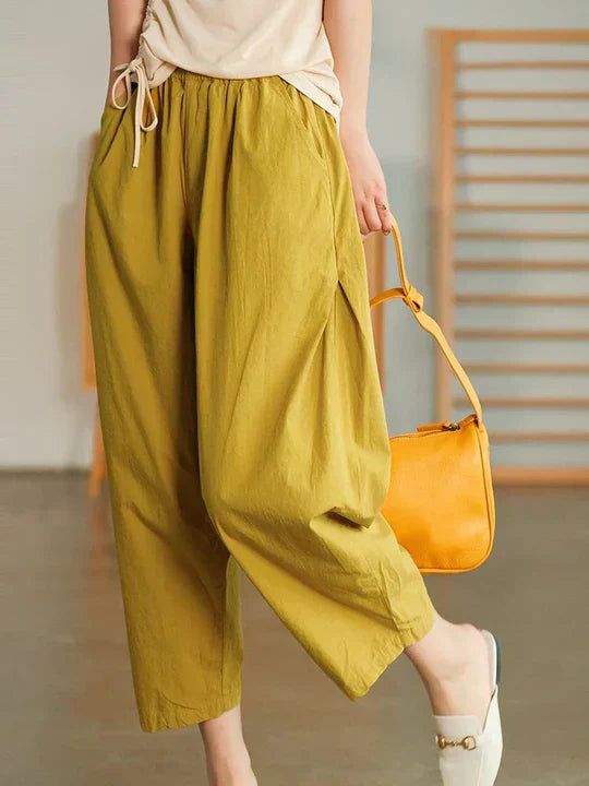 Women’s Comfortable Loose High-Waisted Cotton Harem Trousers for Summer