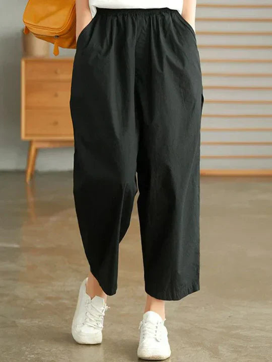 Women’s Comfortable Loose High-Waisted Cotton Harem Trousers for Summer